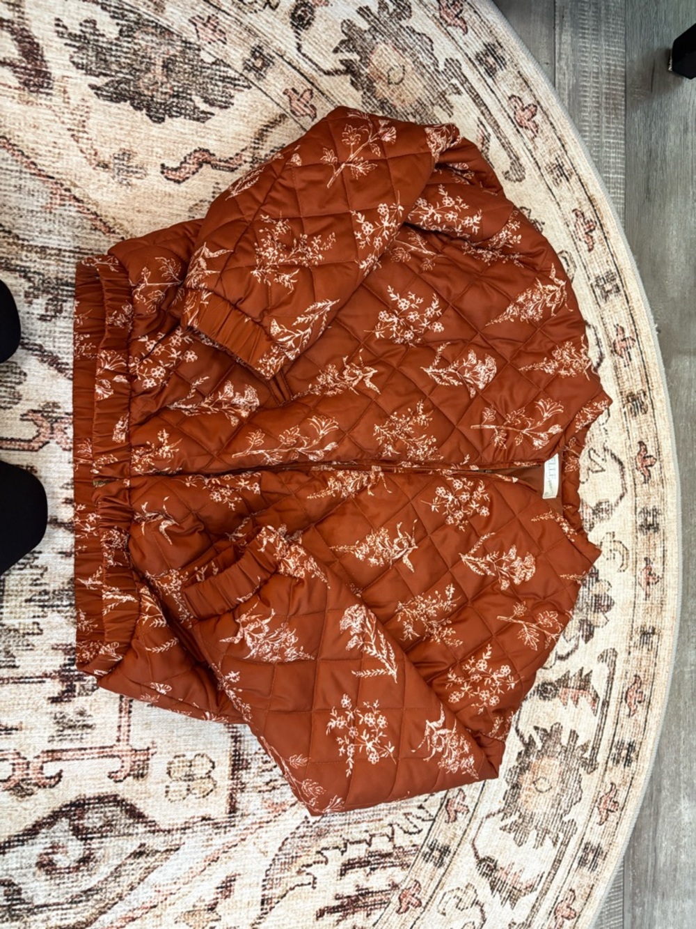 Elle Rust Floral Quilted Puffer Jacket